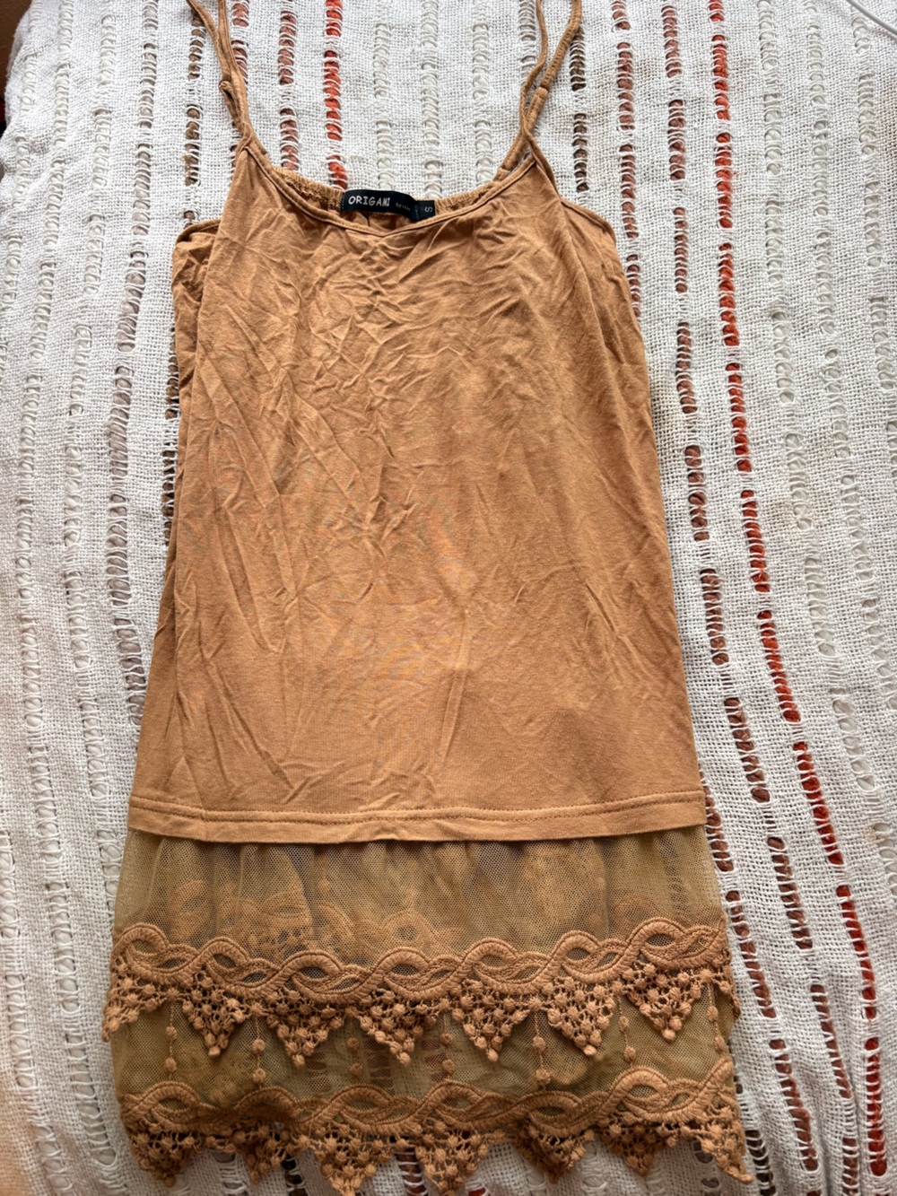 Origae Women's Camel Lace-Hem Spaghetti Strap Camisole